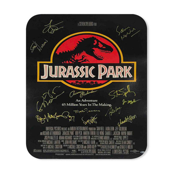 Jurassic Park Poster Signed By Cast Rectangle Gaming Mouse Pad Rubber Backing