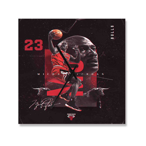 Michael Jordan Chicago Bulls Square Silent Scaleless Wooden Wall Clock