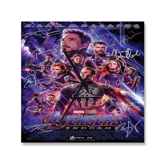 Avengers Endgame Poster Signed By Cast Square Silent Scaleless Wooden Wall Clock Black Pointers