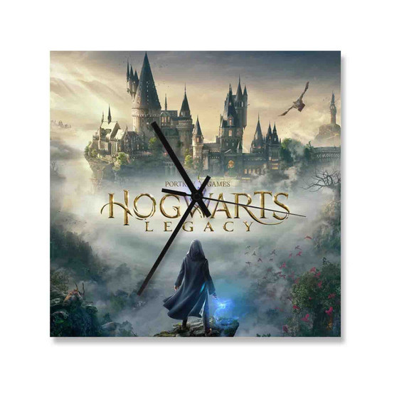 Hogwarts Legacy Square Silent Scaleless Wooden Wall Clock Black Pointers
