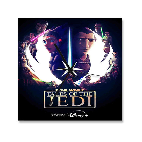 Star Wars Tales of the Jedi Square Silent Scaleless Wooden Wall Clock Black Pointers