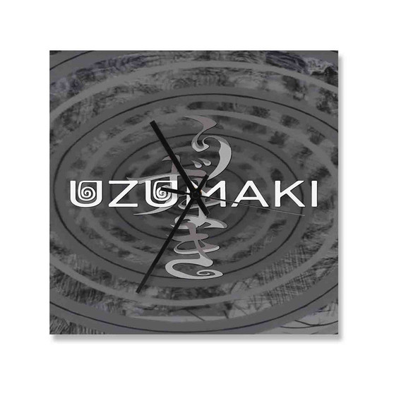 Uzumaki Square Silent Scaleless Wooden Wall Clock Black Pointers