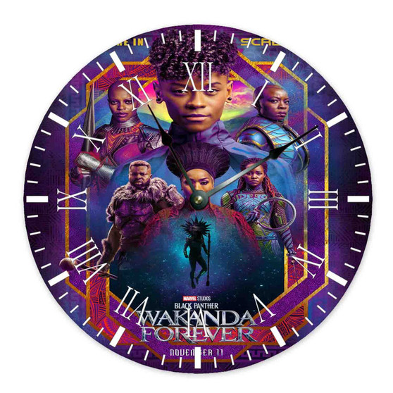 Black Panther Wakanda Forever Round Non-ticking Wooden Black Pointers Wall Clock