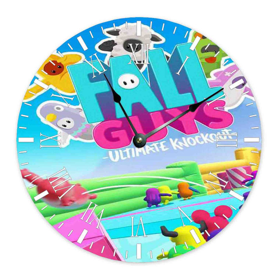 Fall Guys Ultimate Knockout 2 Round Non-ticking Wooden Black Pointers Wall Clock