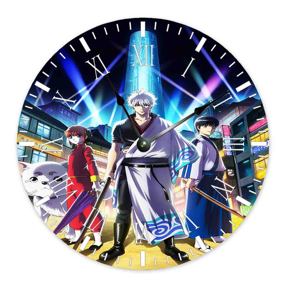 Gintama Anime Round Non-ticking Wooden Black Pointers Wall Clock