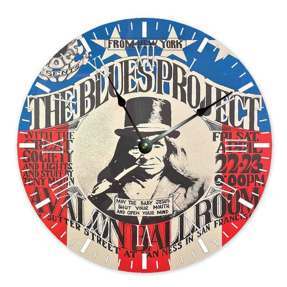 The Blues Project Round Non-ticking Wooden Black Pointers Wall Clock