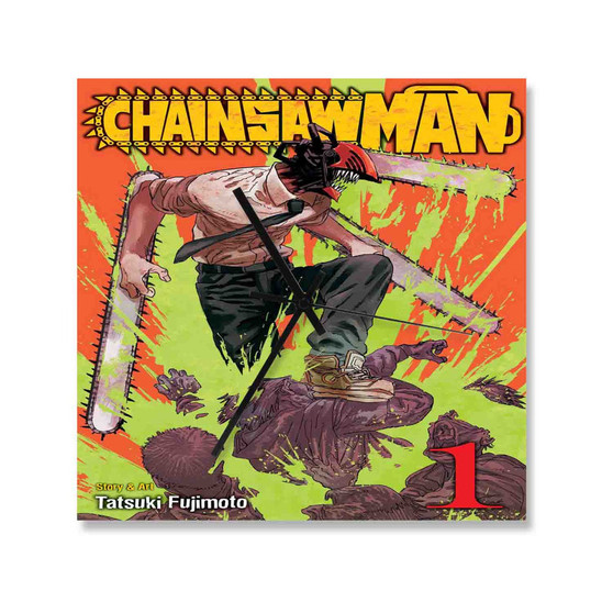 Chainsaw Man Square Silent Scaleless Wooden Wall Clock Black Pointers