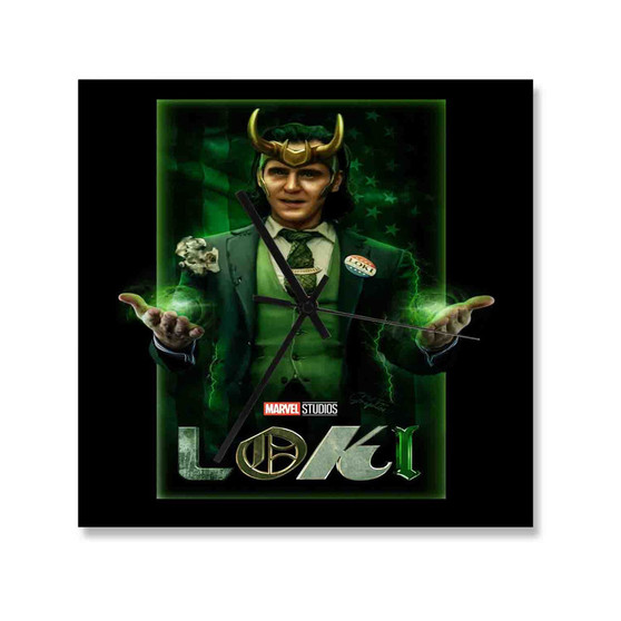 Loki Square Silent Scaleless Wooden Wall Clock Black Pointers