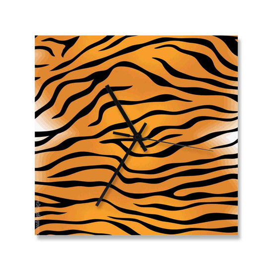 Tiger Skin Square Silent Scaleless Wooden Wall Clock Black Pointers