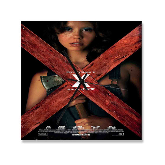 X Movie Square Silent Scaleless Wooden Wall Clock Black Pointers