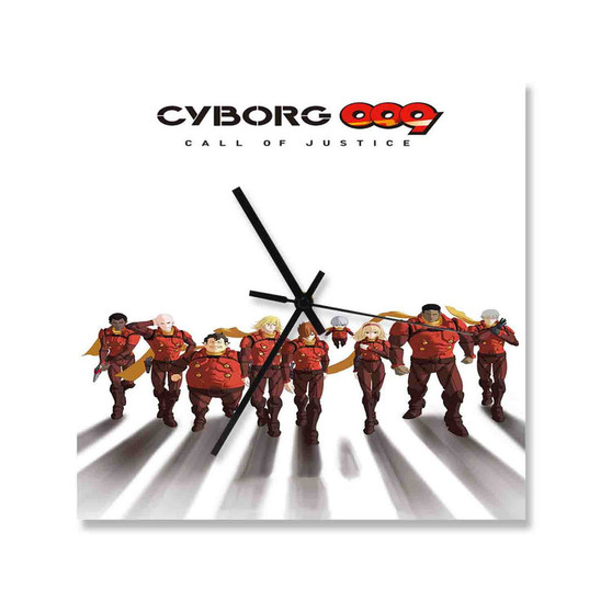 Cyborg 009 Call of Justice 3 Square Silent Scaleless Wooden Wall Clock Black Pointers