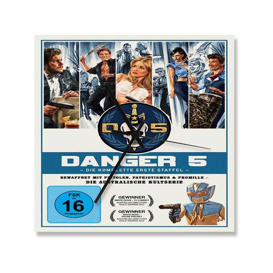 Danger 5 Square Silent Scaleless Wooden Wall Clock Black Pointers