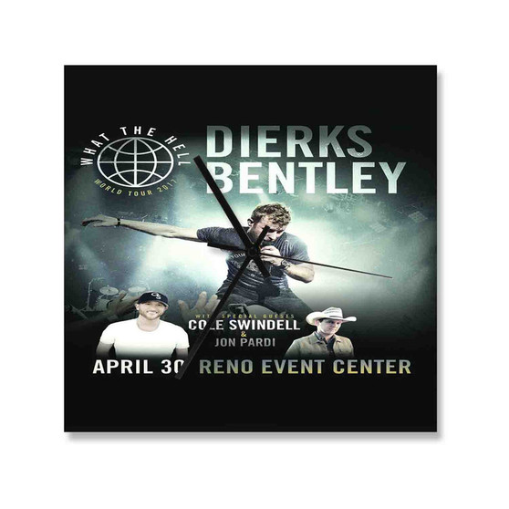 Dierks Bentley World Tour 2017 Square Silent Scaleless Wooden Wall Clock Black Pointers