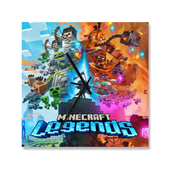 Minecraft Legends Square Silent Scaleless Wooden Wall Clock Black Pointers