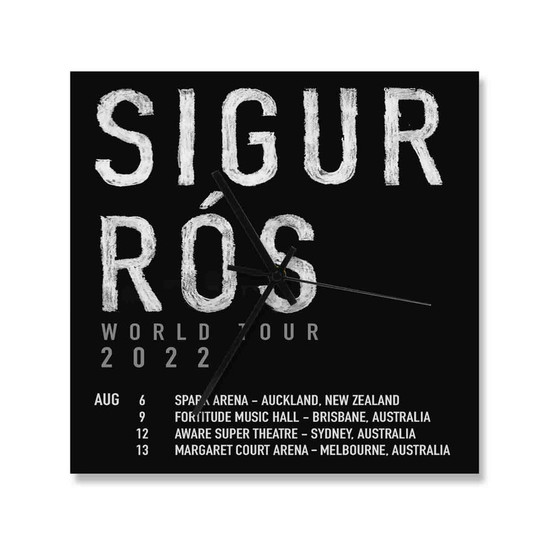 Sigur Ros World Tour 2022 Square Silent Scaleless Wooden Wall Clock Black Pointers