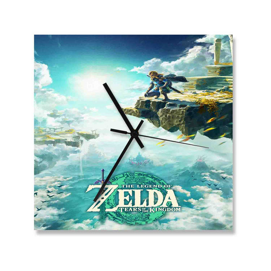 The Legend of Zelda Tears of the Kingdom Square Silent Scaleless Wooden Wall Clock Black Pointers