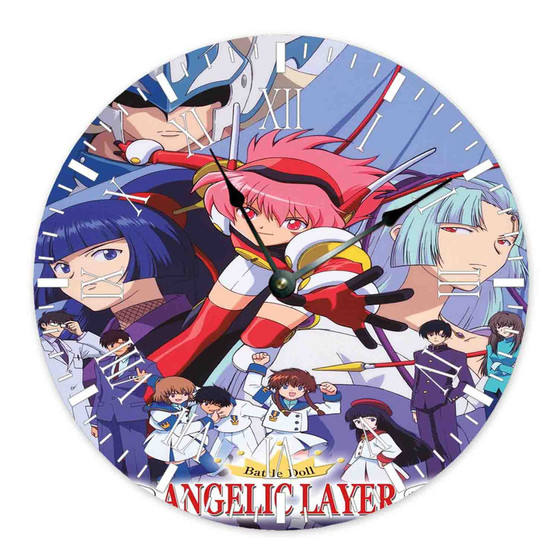 Angelic Layer Custom Wall Clock Round Non-ticking Wooden Black Pointers