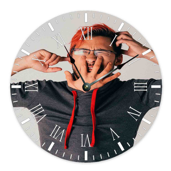 Markiplier Custom Wall Clock Round Non-ticking Wooden Black Pointers