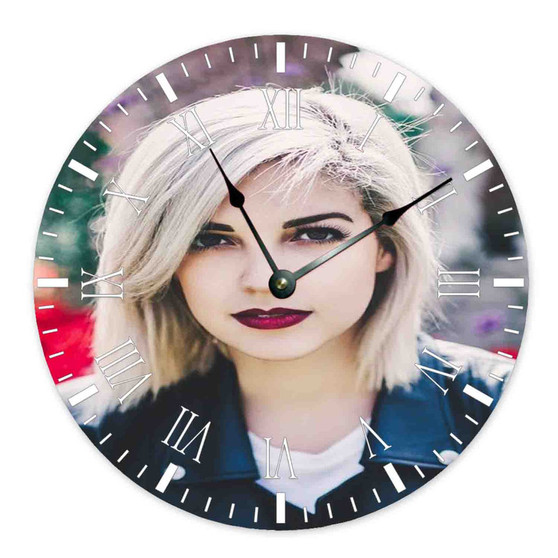 Catrific Custom Wall Clock Round Non-ticking Wooden Black Pointers