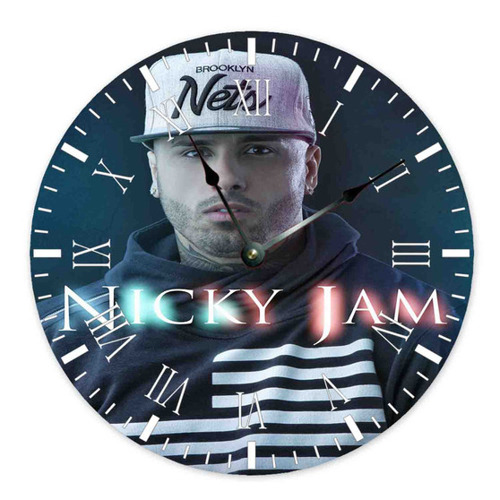 Nicky Jam Custom Wall Clock Round Non-ticking Wooden Black Pointers