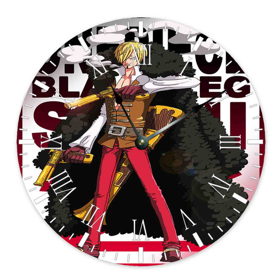 Sanji One Piece Custom Wall Clock Round Non-ticking Wooden Black Pointers