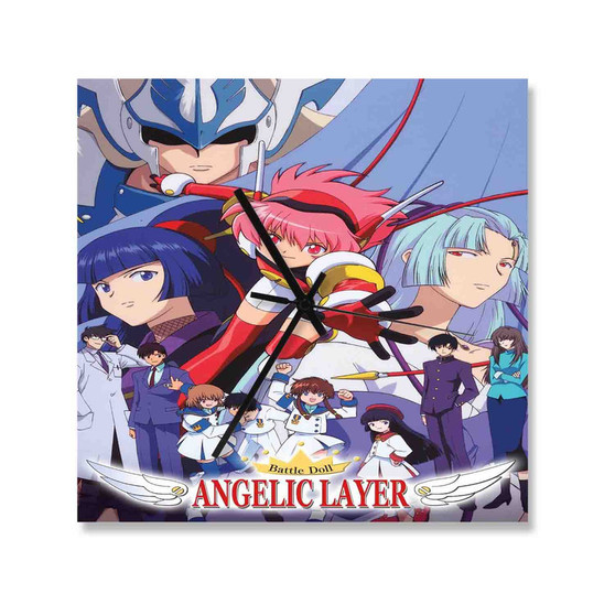 Angelic Layer Custom Wall Clock Square Silent Scaleless Wooden Black Pointers