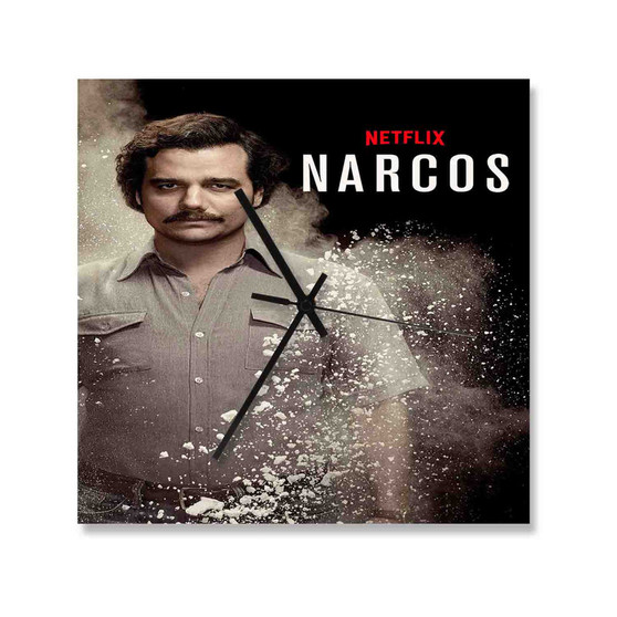 Narcos Custom Wall Clock Square Silent Scaleless Wooden Black Pointers