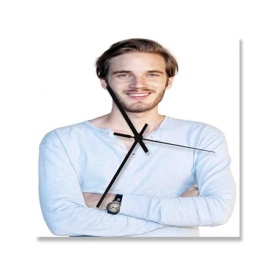 Pewdiepie Custom Wall Clock Square Silent Scaleless Wooden Black Pointers