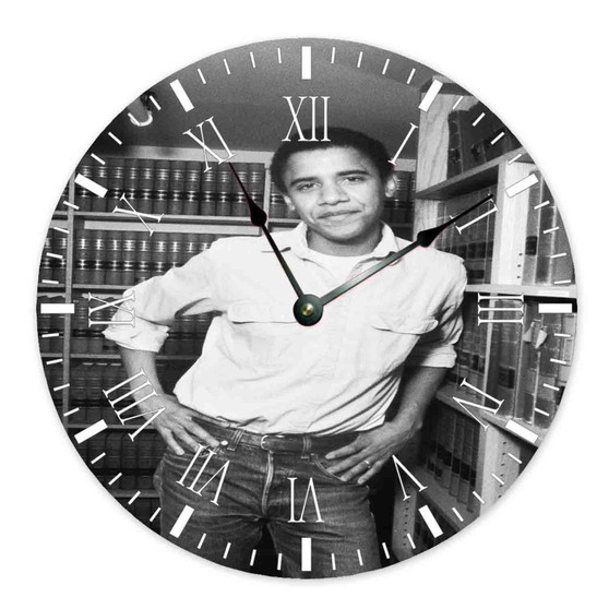 Young Obama Custom Wall Clock Wooden Round Non-ticking