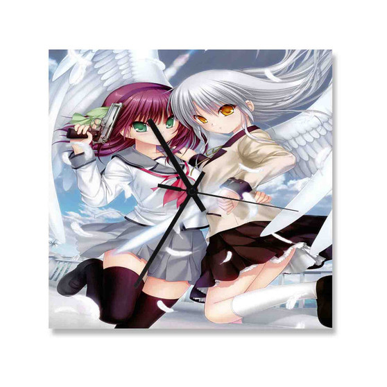 Angel Beats Arts Custom Wall Clock Wooden Square Silent Scaleless Black Pointers