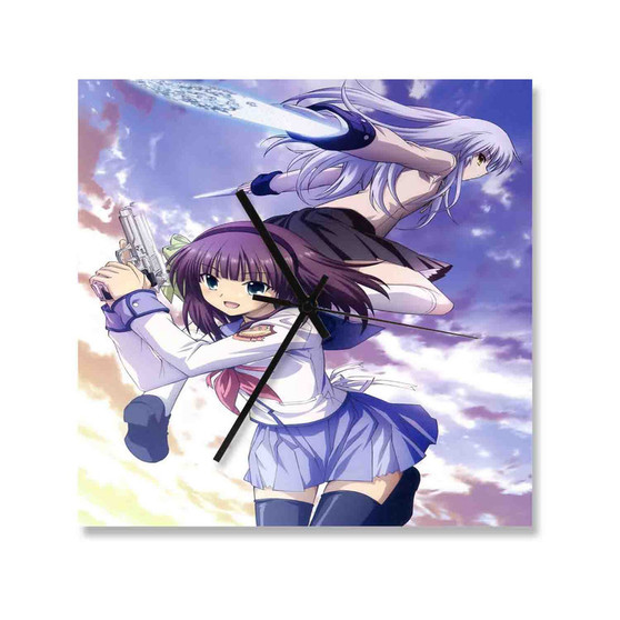 Angel Beats Best Custom Wall Clock Wooden Square Silent Scaleless Black Pointers