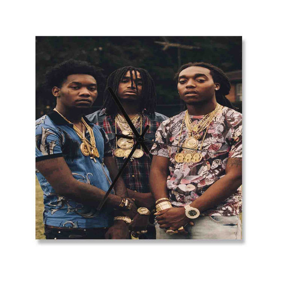 Migos Arts Custom Wall Clock Wooden Square Silent Scaleless Black Pointers