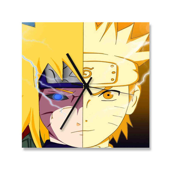 Naruto and Minato Custom Wall Clock Wooden Square Silent Scaleless Black Pointers