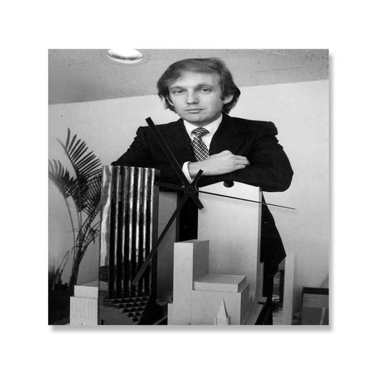 Young Donald Trump Custom Wall Clock Wooden Square Silent Scaleless Black Pointers