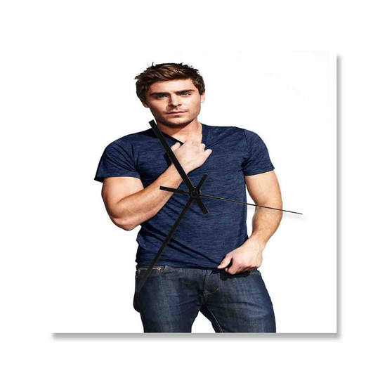 Zac Efron Custom Wall Clock Wooden Square Silent Scaleless Black Pointers
