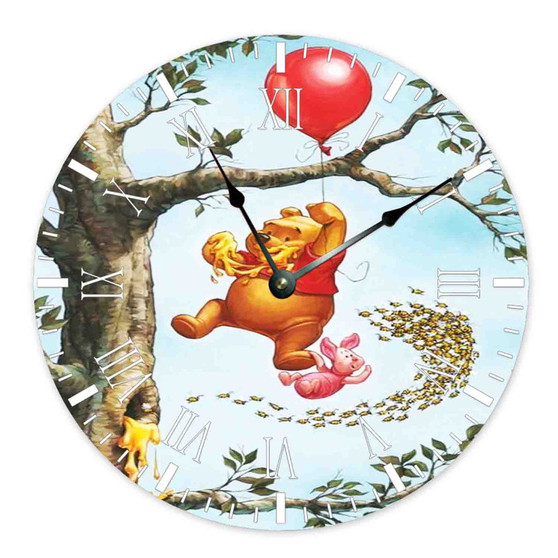 Pooh and Piglet Wall Clock Round Non-ticking Wooden