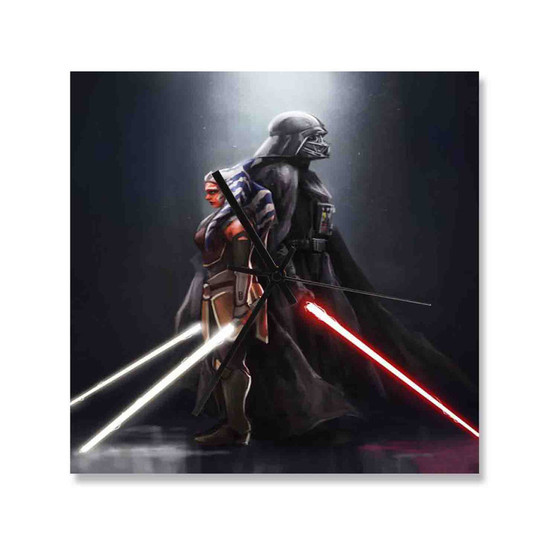 Darth Vader and Ahsoka Tano Wall Clock Square Wooden Silent Scaleless Black Pointers