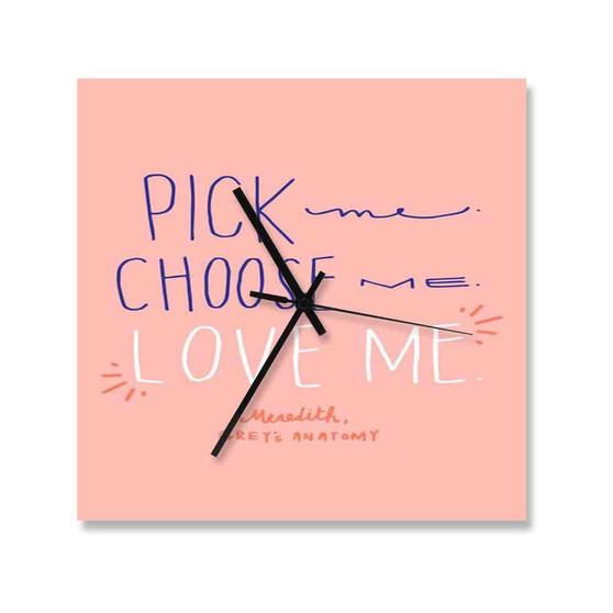 Grey s Anatomy Love Me Wall Clock Square Wooden Silent Scaleless Black Pointers