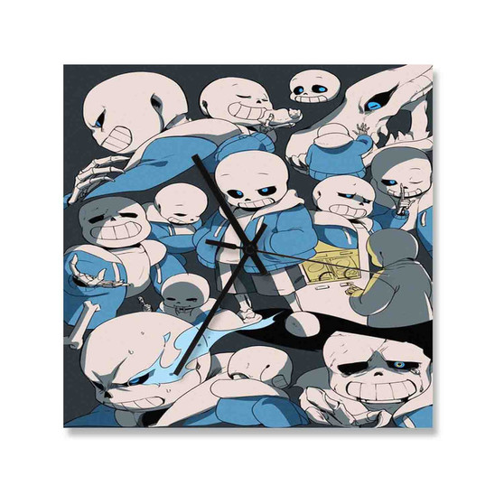 Sans Undertale Collage Wall Clock Square Wooden Silent Scaleless Black Pointers