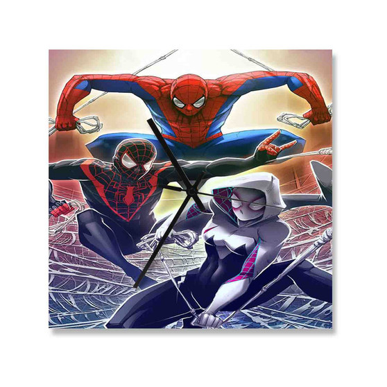 Spiderman Characters Wall Clock Square Wooden Silent Scaleless Black Pointers