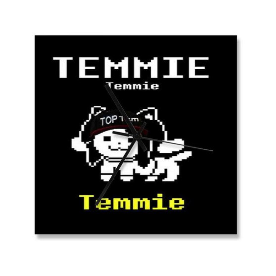 Temmie Undertale Wall Clock Square Wooden Silent Scaleless Black Pointers