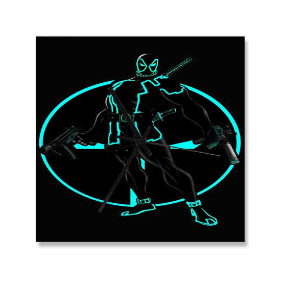 Tron Deadpool Wall Clock Square Wooden Silent Scaleless Black Pointers
