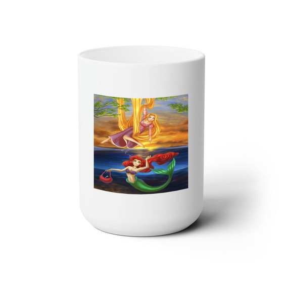 Tangled Rapunzel and Ariel Mermaid Disney Custom White Ceramic Mug 15oz Sublimation BPA Free