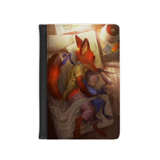 Nick Wilde and Judy Hopps Zootopia Sleeping Custom PU Faux Leather Passport Cover Wallet Black Holders Luggage Travel