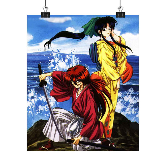 Rurouni Kenshin and Kamiya Kauru Samurai X Custom Silky Poster Satin Art Print Wall Home Decor