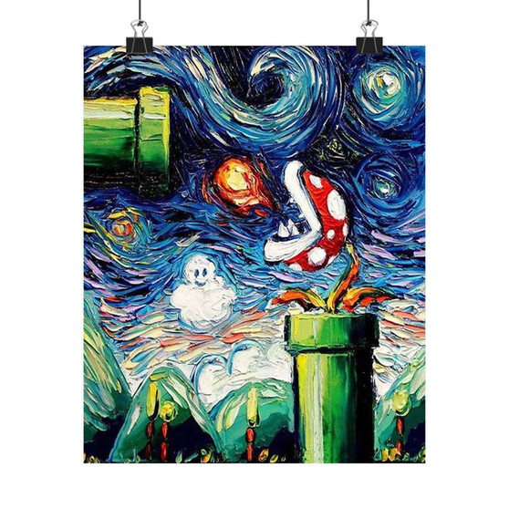 Super Mario Starry Night Custom Silky Poster Satin Art Print Wall Home Decor