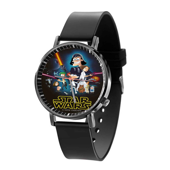 Phineas and Ferb Star Wars Custom Quartz Watch Black Plastic With Gift Box