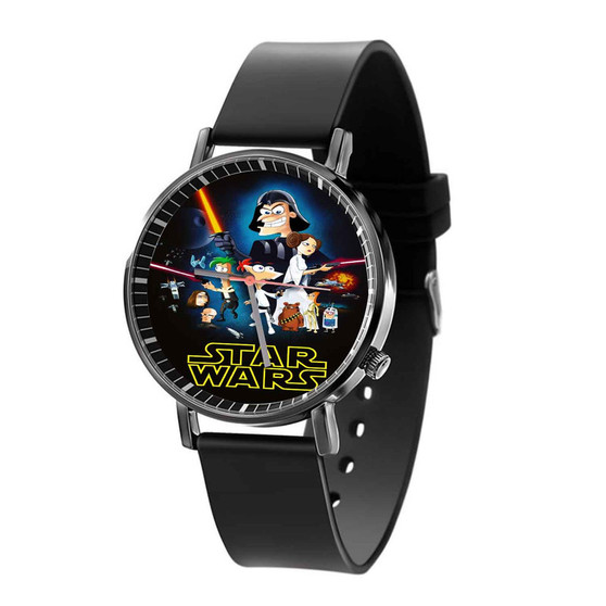 This Phineas and Ferb Star Wars Custom Quartz Watch Black Plastic With Gift Box