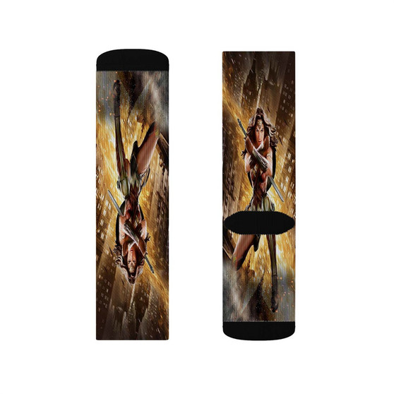 Batman v Superman Wonder Woman Custom Socks Sublimation White Polyester Unisex Regular Fit