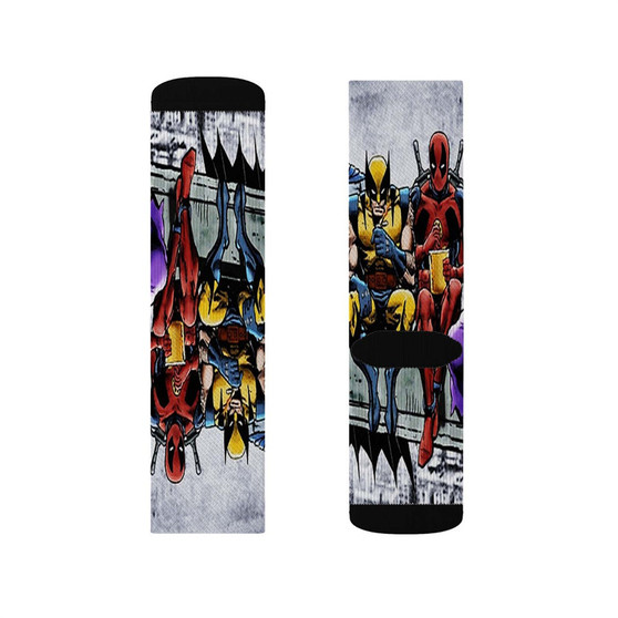Deadpool and Wolverine Breakfast Custom Socks Sublimation White Polyester Unisex Regular Fit